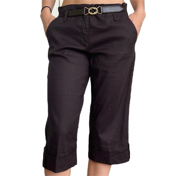 Laundry Shelli Segal Capri Pants Cropped Brown Paper Bag 3/4 Crop Cuffed Size 4 - Picture 9 of 9